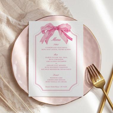 Pink Bow Toile Ribbon Bridal Shower Menu