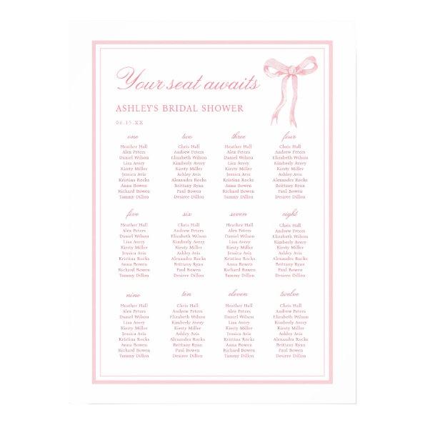 Pink Bow Tying The Knot 12 Tables Seating Chart
