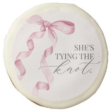 Pink Bow Tying the Knot Bride Shower Dessert Favor Sugar Cookie