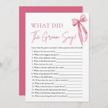 Pink Bow What Did The Groom Say Bridal Shower Game Invitations