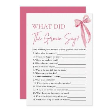 Pink Bow What Did The Groom Say Bridal Shower Game Invitations