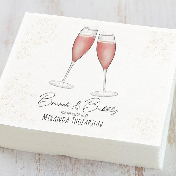 Pink Bridal Shower Brunch and Bubbly Watercolor Napkins