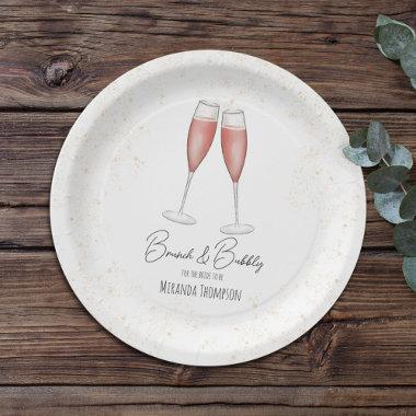 Pink Bridal Shower Brunch and Bubbly Watercolor Paper Plates