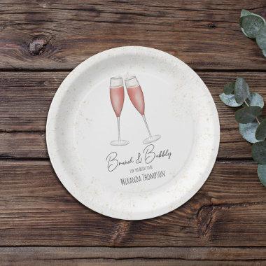 Pink Bridal Shower Brunch and Bubbly Watercolor Paper Plates