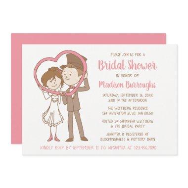 Pink  Cartoon Brown Bride Groom Heart
