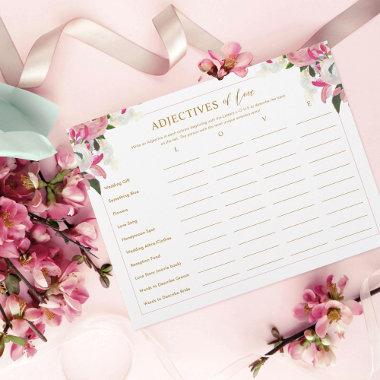Pink Bridal Shower Game Adjectives of Love List