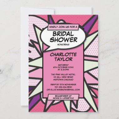 Pink Bridal Shower Modern Fun Comic Book Invitations