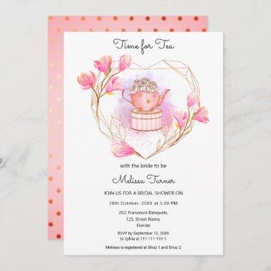 Pink Bridal Shower Tea Pot Party Invitations