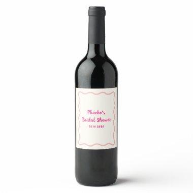 Pink  Wavy Border Whimsical Cute Wine Label