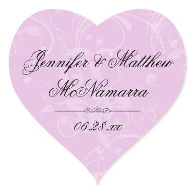 Pink Bride Groom Names Hart-Shaped Wedding Sticker