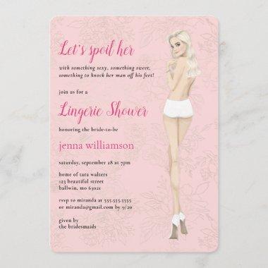 Pink bride in her panties lingerie shower Invitations
