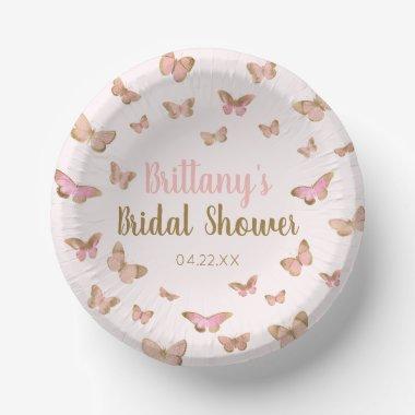 Pink Brown Butterfly Themed Bridal Shower Paper Bowls