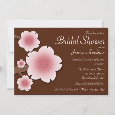 Pink & Brown Cherry Blossom Bridal Shower Invitations