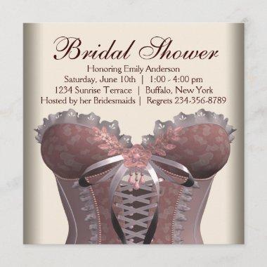 Pink Brown Corset Bridal Shower Invitations