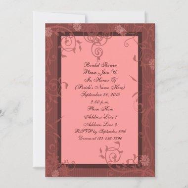 Pink Brown Floral Swirl Bridal Shower Invite