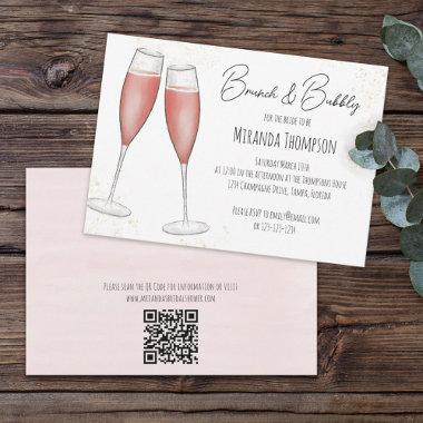 Pink Brunch and Bubbly Bridal Shower QR Code Invitations