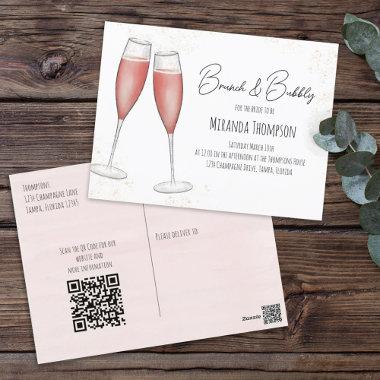 Pink Brunch and Bubbly Bridal Shower QR Code PostInvitations