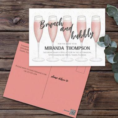 Pink Brunch and Bubbly Champagne Bridal Shower PostInvitations