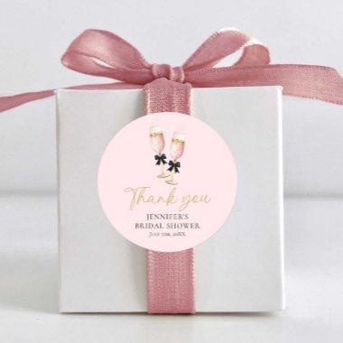 Pink Brunch and Bubbly Thank you Classic Round Sticker