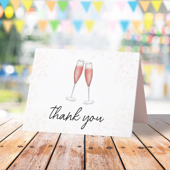 Pink Brunch and Bubbly Watercolor Champagne Flutes Thank You Invitations