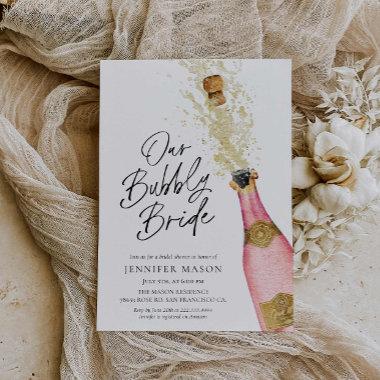 Pink Bubbly Champagne Bridal Shower Invitations