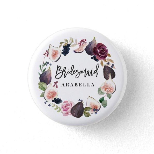 Pink, burgundy and fig floral bridesmaid button