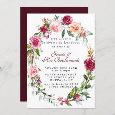 Pink Burgundy Floral Bridesmaids Luncheon Invites
