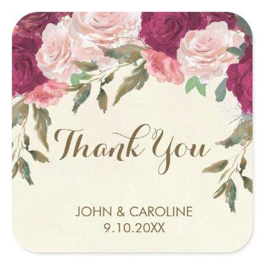 pink burgundy floral wedding thank you sticker