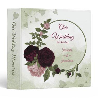 pink burgundy flowers greenery wedding 3 ring binder
