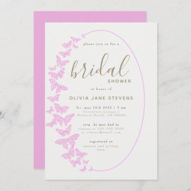 Pink Butterflies Elegant Boho Frame Bridal Shower Invitations