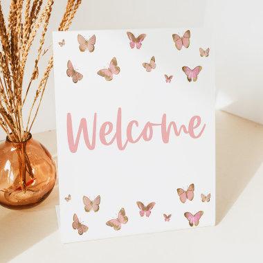 Pink Butterfly Mini Welcome Table Party Sign