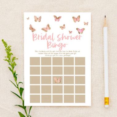 Pink Butterfly Themed Bingo Bridal Shower Game Stationery