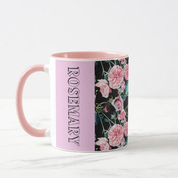 Pink Cabbage Roses Rose Watercolor floral Mug