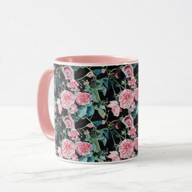 Pink Cabbage Roses Rose Watercolor floral Mug