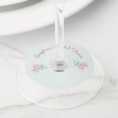 Pink Cactus Flowers Succulents Bridal Shower Wine Glass Tag