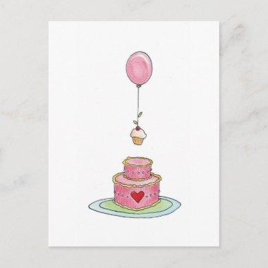 Pink Cake with Balloon and Cupcake PostInvitations