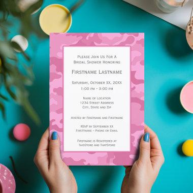 Pink Camo Bridal Shower or Engagement Party Invitations
