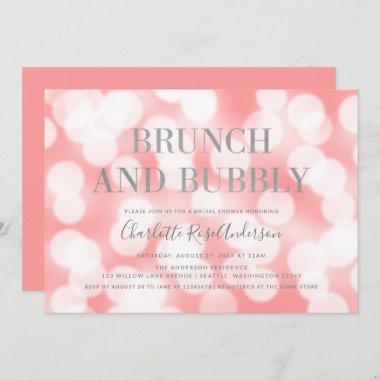 Pink Champagne Bokeh Brunch & Bubbly Bridal Shower Invitations