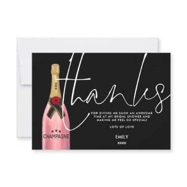 Pink Champagne Bottle Script Black Bridal Shower T Thank You Invitations