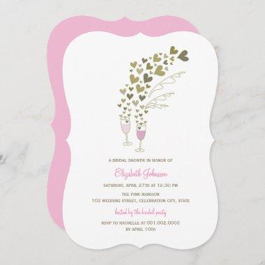 Pink Champagne Cheers Hearts Bridal Shower Invite