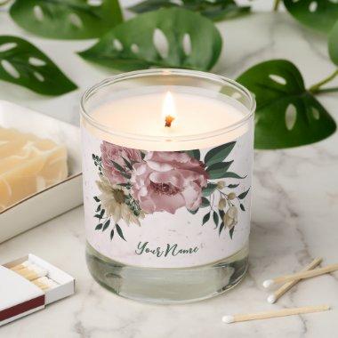 pink & champagne flowers greenery scented candle