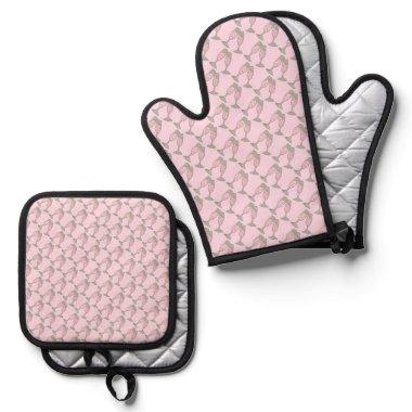 Pink Champagne Glass  Wedding Bubbly Oven Mitt & Pot Holder Set