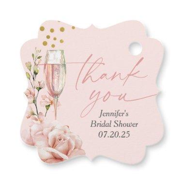 pink champagne glass modern bridal brunch favor tags