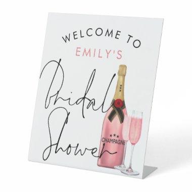 Pink Champagne Name Welcome Bridal Shower white Pedestal Sign