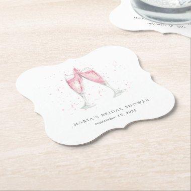 Pink Champagne Personalized Bridal Shower Paper Coaster