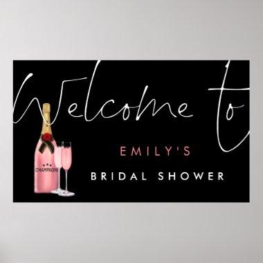 Pink Champagne Script Black Welcome Bridal Shower Poster
