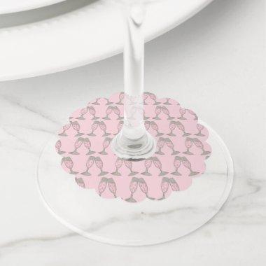 Pink Champagne Toast Cheers Bridal Shower Wedding Wine Glass Tag