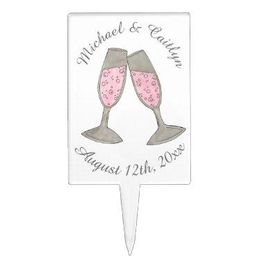 Pink Champagne Toast Cheers Wedding Bridal Shower Cake Topper