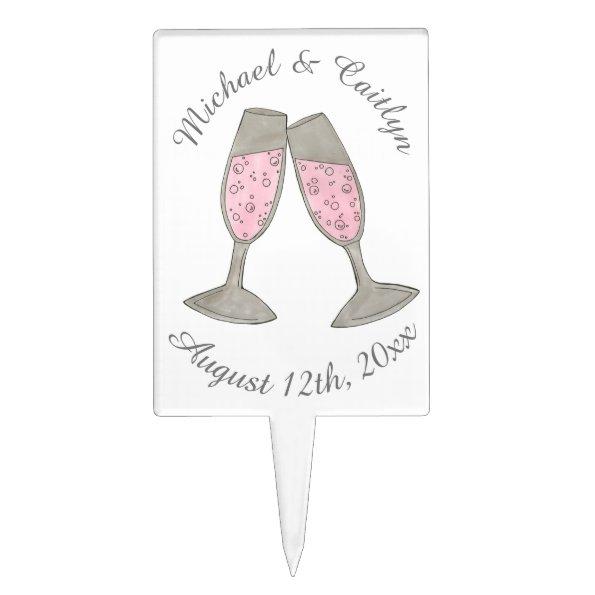 Pink Champagne Toast Cheers Wedding Bridal Shower Cake Topper