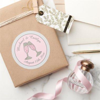 Pink Champagne Toast Cheers Wedding  Classic Round Sticker